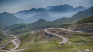 A road through arid mountain terrain, illustrating an article on policy in Balochistan