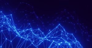 Abstract network of connected nodes, illustrating an article on DAO legal structuring and governance